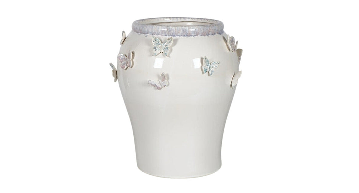 Vase ceramic d36x43h white butterfly