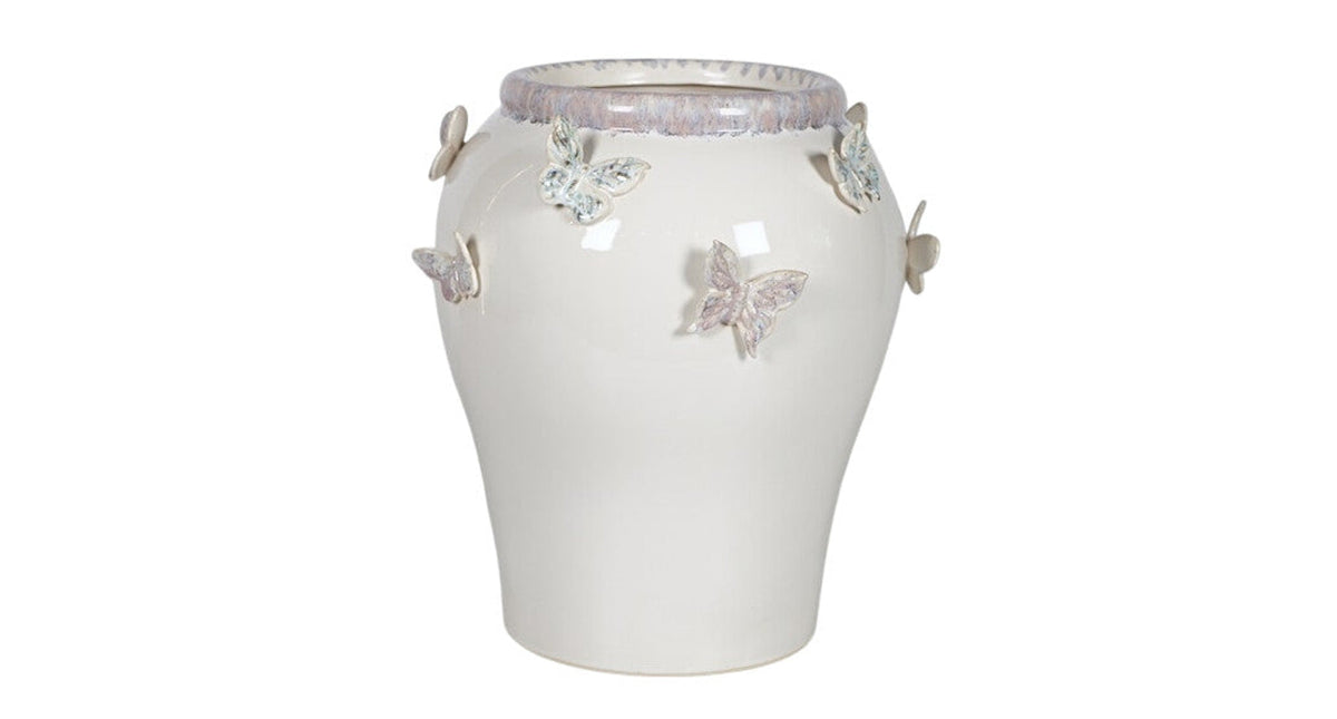 Vase ceramic d31,5x34h white butterfly