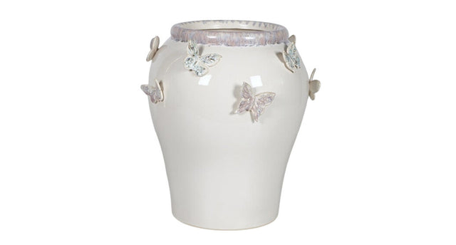 Vase ceramic d31,5x34h white butterfly