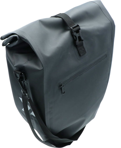 Dresco Einzel-Fahrradtasche Traveller Luxury – 28 Liter – wasserdichte Plane – längenverstellbare Befestigungshaken – Roll- und Klettverschluss, Klickverschluss – extra großes Fach, extra Fronttasche – abnehmbarer Schultergurt – Maße 61,5 x 31,5 x 16,5 cm