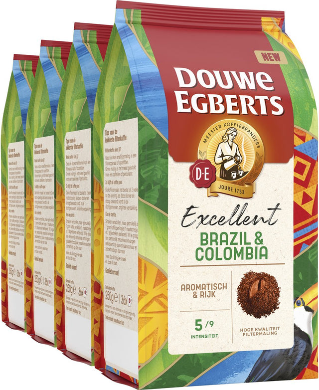 Douwe Egberts ausgezeichneter Brasilien-Kolumbien-Filterkaffee – 4 x 250 Gramm