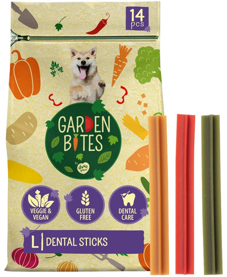 Garden Bites duvoplus – Zahnsticks Hundesnacks – Hundeleckerlis – vegetarisch glutenfrei – groß 14 Stück