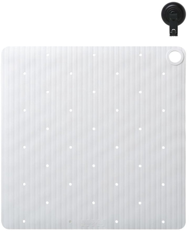 Sealskin ribb - antislip douchemat 55x55 cm - wit - inclusief zwarte haak