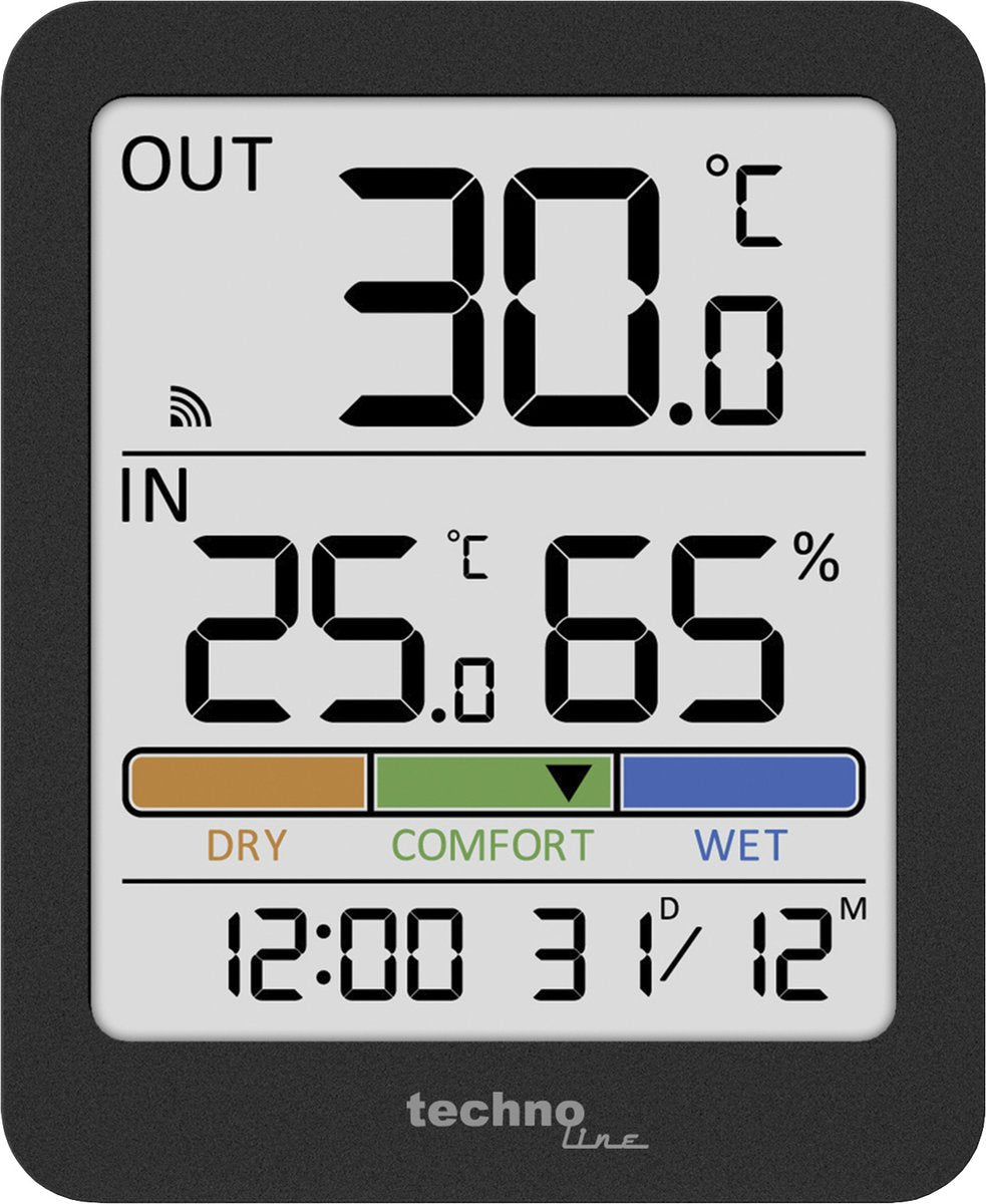 Technoline Thermometer - WS 9488 - 81x98x22mm - Anthrazit - mit 1 Außensensor 30m - TL-WS9488