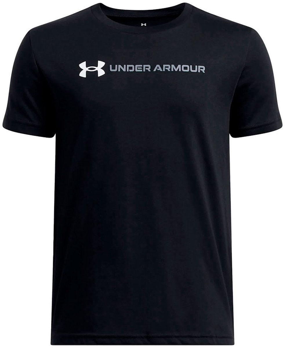 Under armour ua b logo wordmark ss unisex sportshirt - zwart - wit - grijs 152
