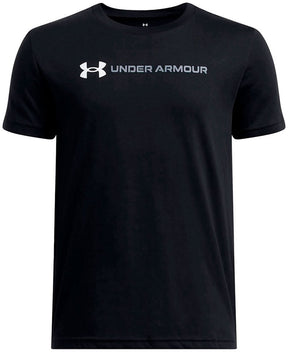 Under armour ua b logo wordmark ss unisex sportshirt - zwart - wit - grijs 152