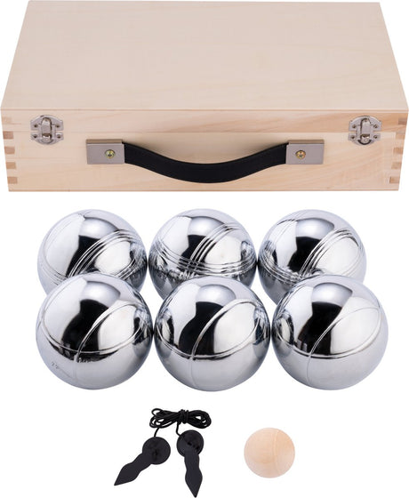 Engelhart Metall-Jeu de Boules – 6 Kugeln in Holzkiste – Luxus-Set – Pétanque – Boule – Metallkugeln – passend für jeden Jeu de Boules-Platz – Langfeld