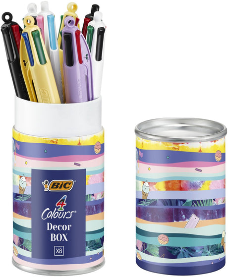 Bic 4 kleuren decors balpen - pen met 4 kleuren - medium punt 1,0 mm - 8 stuks