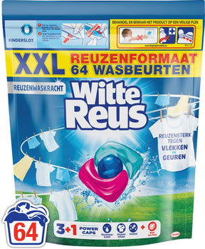 Witte reus 3+1 power caps - wascapsules wasmiddel - witte was - 64 wasbeurten - grootverpakking