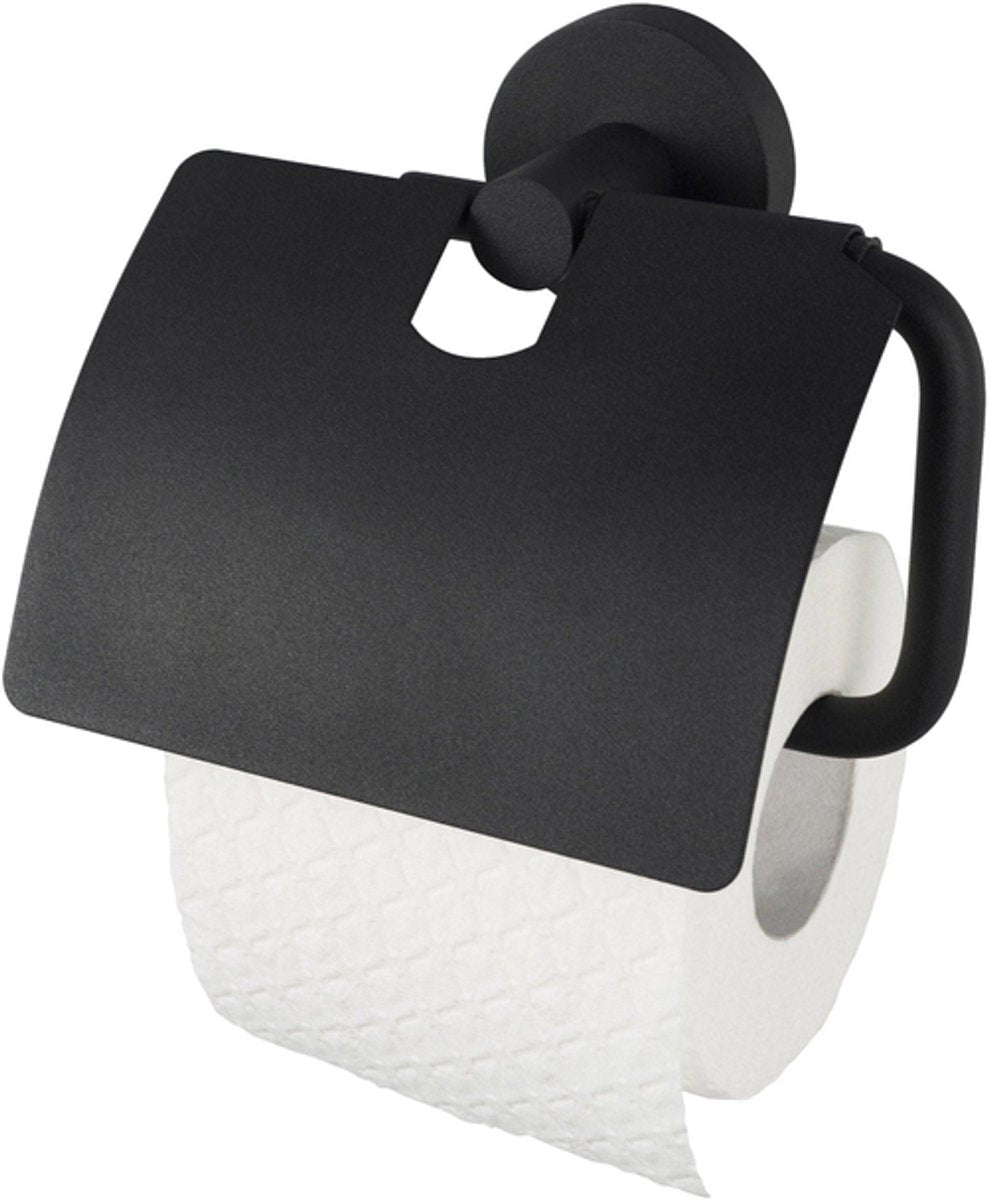 Haceka kosmos toiletrolhouder - met klep - mat zwart