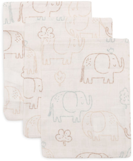 Jollein hydrofiele washandjes 15x20cm - elephant tales - katoen - 3 stuks