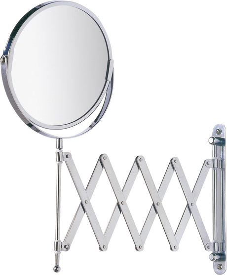 Wenko Rasierspiegel Wand exklusiv ø17cm doppelseitig teleskopisch Chrom 3-fach vergrößernd – Badezimmerspiegel – Schminkspiegel Wandmodell ausziehbar – Vergrößerungsspiegel – Kosmetikspiegel mit Mundharmonika-Arm
