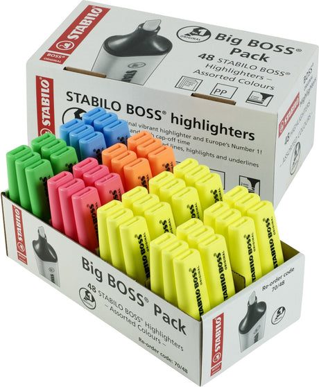 Stabilo boss original - markeerstift - geel, oranje, roze, groen blauw - schoolverpakking met 48 stuks
