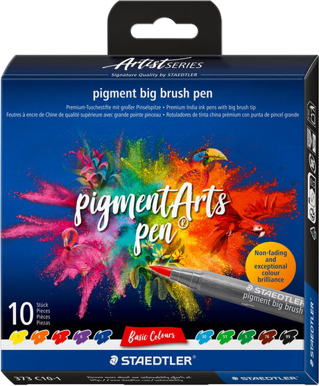 Staedtler artist series pigment arts pen big brush - 10 basiskleuren