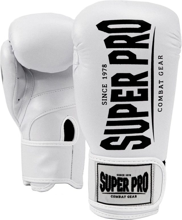 Super pro combat gear champ (kick)bokshandschoenen wit zwart 16oz