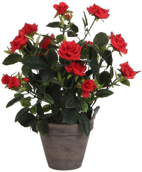 Mica decorations rozenstruik kunstplant in bloempot stan - h33 x ø25 cm - rood