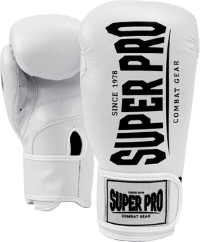 Super pro combat gear champ (kick)bokshandschoenen wit zwart 10oz