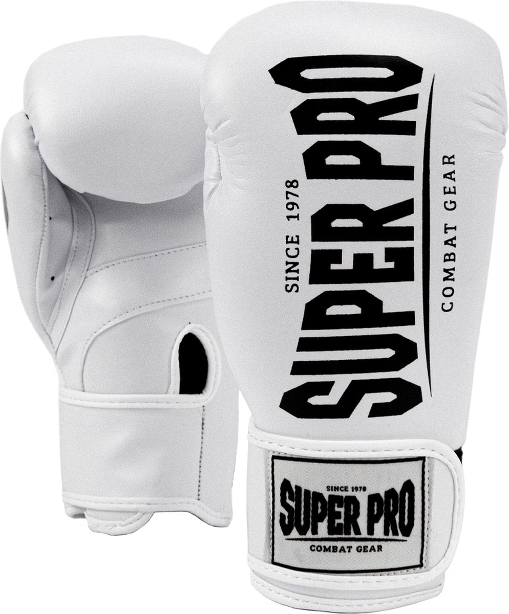 Super pro combat gear champ (kick)bokshandschoenen wit zwart 14oz