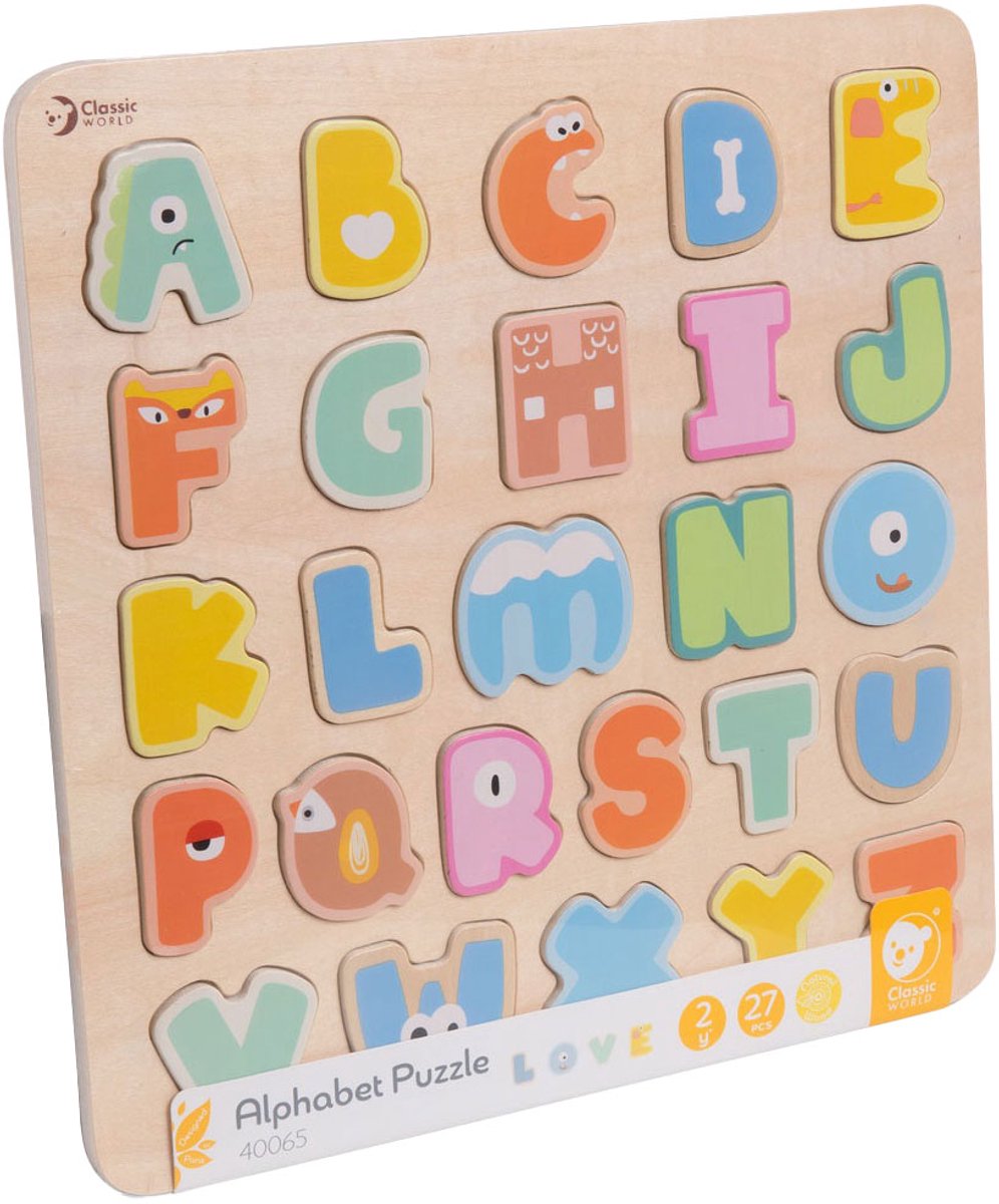 Klassisches Welt-Alphabet-Puzzle aus Holz, 27-teilig.