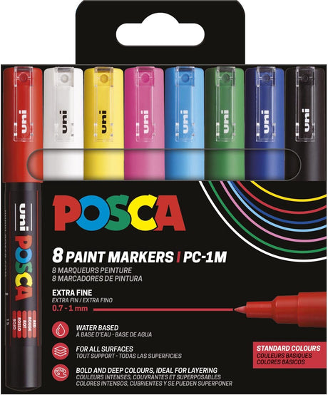 Posca Lackmarker PC-1MC – 0,7 – 1 mm – Uni-Mitsubishi-Bleistift – Karton mit 8 Stück in Grundfarben