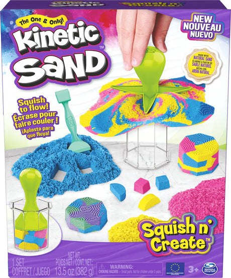 Kinetischer Sand – Squish n' Create mit 382 g blauem, gelbem und rosafarbenem Original und 5 Werkzeugen – sensorisches Spielzeug