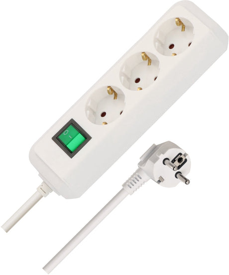 Brennerstuhl eco-line 3-fach Steckdosenleiste (Steckdosenblock mit erhöhtem Berührungsschutz, Schalter, 1,5 m Kabel) weiß
