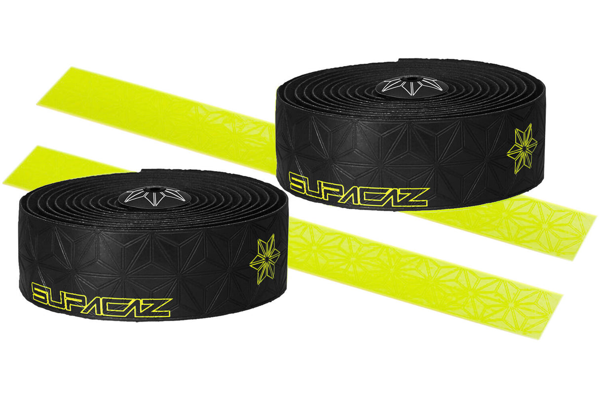 Supacaz Super Sticky Kush Galaxy Lenkerband schwarz celeste gelb inklusive Aluminium-Lenkerstopfen