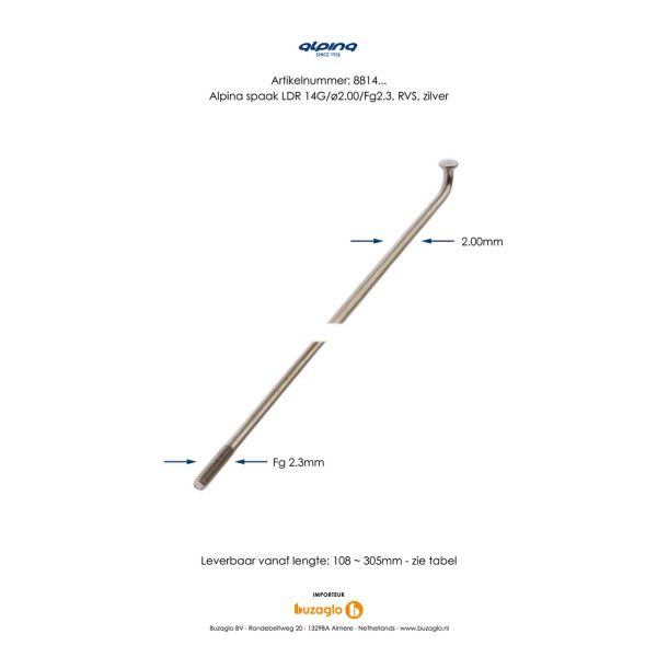 Alpina Spacken 296-14 Ø2,00 mm FG 2,3 - Edelstahl Silber (144 Stücke)