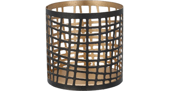 Theelichthouder 6x6cm metaal zwart goud