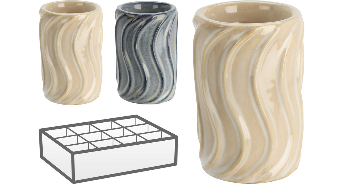 Theelichthouder swirl keramiek d7,5 h11,3cm 2 assortie