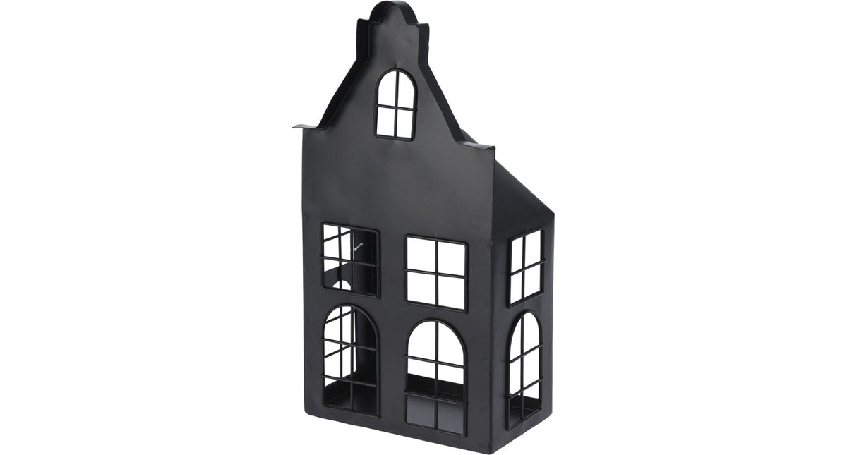 Lantaarn huis metaal 16x9x30cm zwart