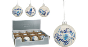 Kerstbal 80mm delft blauw 3 assortie