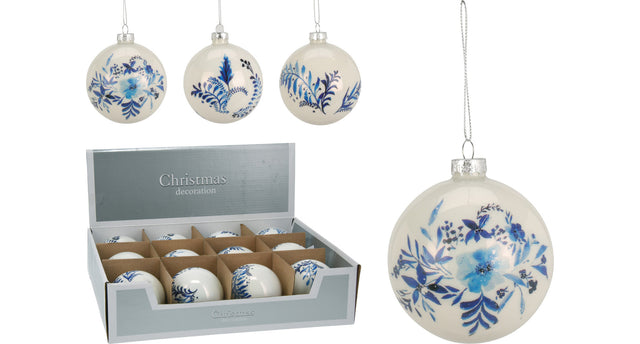 Kerstbal 80mm delft blauw 3 assortie