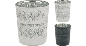 Theelichthouder d5,5 h6,5 cm 2 assortie tekst