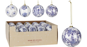 Kerstbal 8cm delft blue 4 assortie design