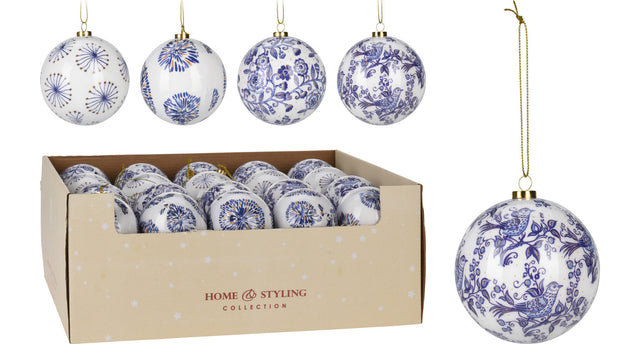 Kerstbal 8cm delft blue 4 assortie design