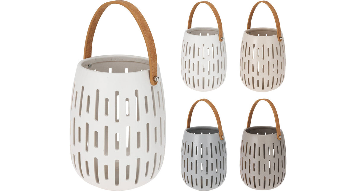 Lantaarn keramiek met handvat d15,5 h20cm 4 assortie kleur ''grijs''
