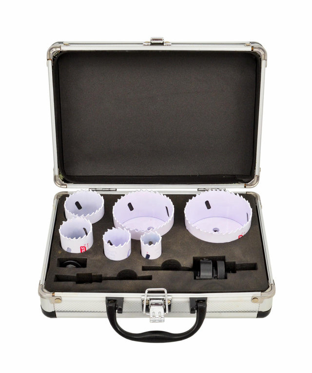 Awtools bimetal gat set 22-73mm 8 elem. zwart line metalen behuizing