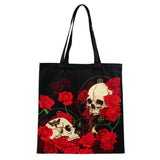 Schulter-Einkaufstasche mit Totenkopf-Rosen-Motiv