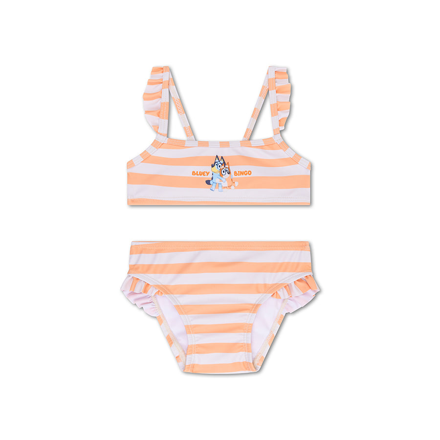 Blau | Orangefarbener UV-Bikini für Mädchen