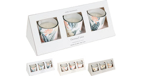 Set 3 kaars in glas met print bloemen d5 h6cm 3 assortie