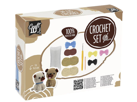 Craft id haken hobbypakket pug hond 2-delig 13x6,5x10,5 cm