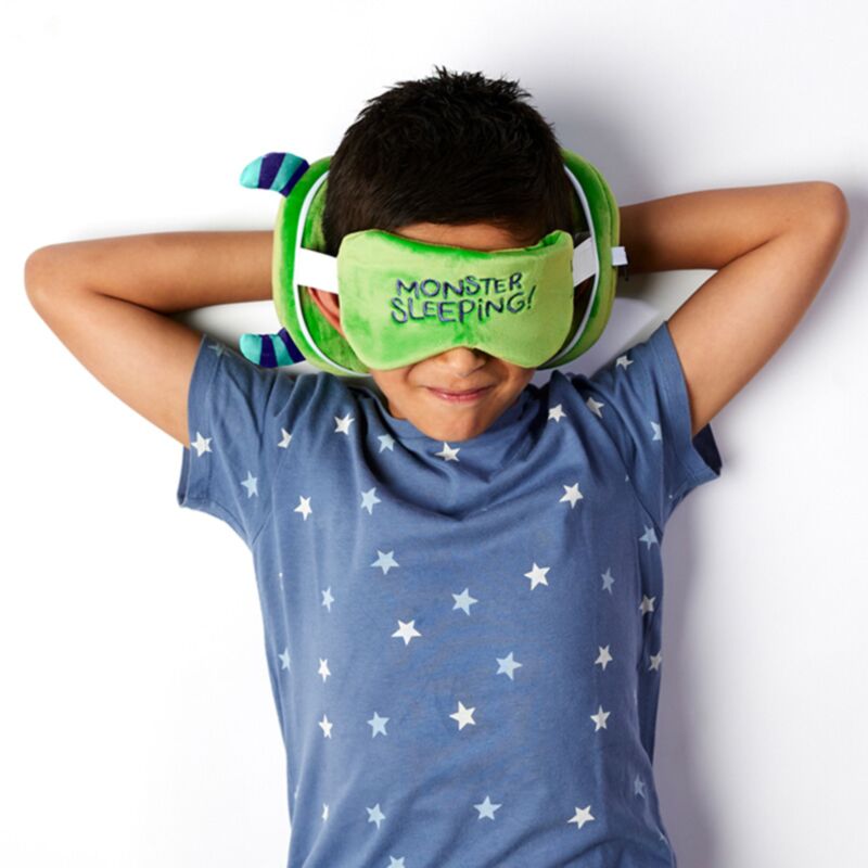 Relaxeazzz Plüsch-Monstarz-Monster, runde Reisekissen-Schlafmaske – grün