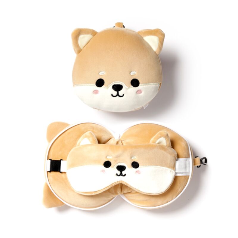 Relaxeazzz Plüsch Shiba Inu runde Reisekissen-Schlafmaske
