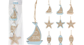 Set 3 hangdeco zee 3 kleuren assortie 10x10cm