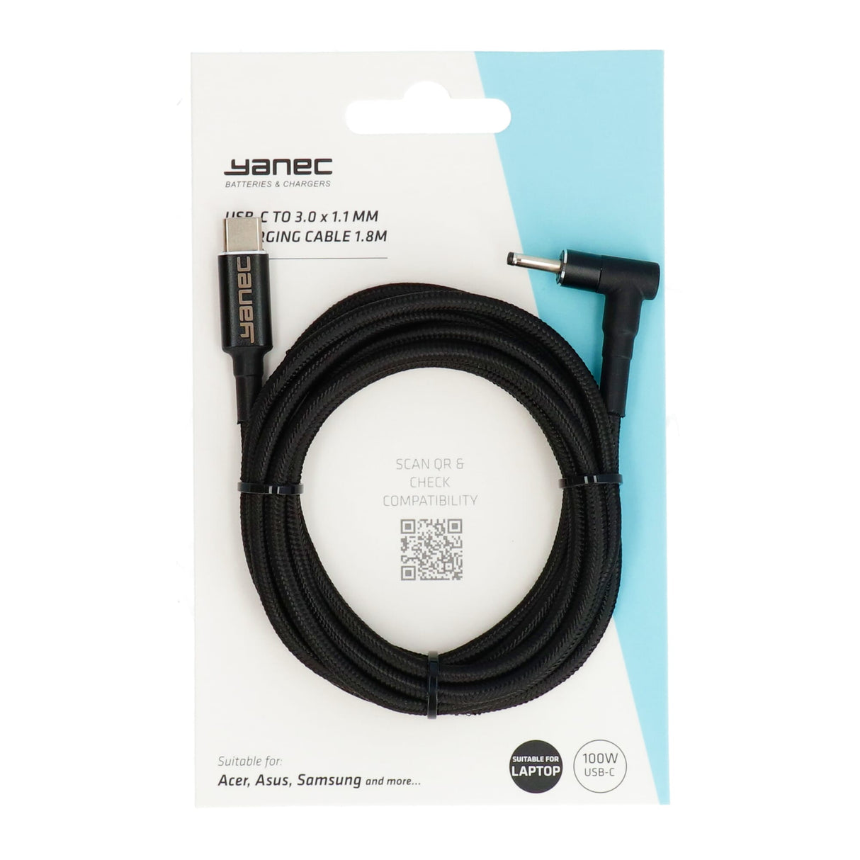 Yanec USB-C auf 3,0 x 1,1 mm Ladekabel 1,8 m