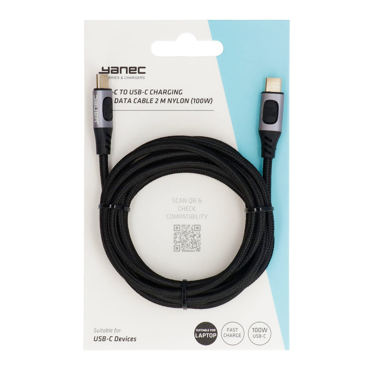 Yanec USB-C auf USB-C Lade- und Datenkabel 2 m Nylon (100 W)