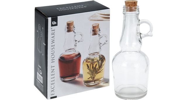 Set van 2 flessen glas met kurk d7 h18cm 250ml