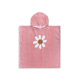 Gänseblümchenblume | Strandponcho aus rot-weißer Baumwolle, 65 x 65 cm