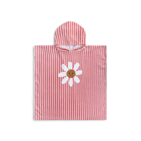 Gänseblümchenblume | Strandponcho aus rot-weißer Baumwolle, 65 x 65 cm